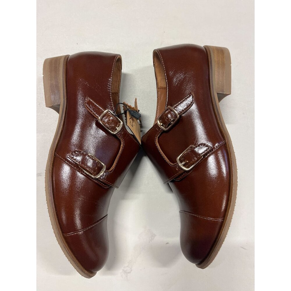 Women's Brown Monk Shoes, Classic Buckle Shoes, EU 39/US 8.5